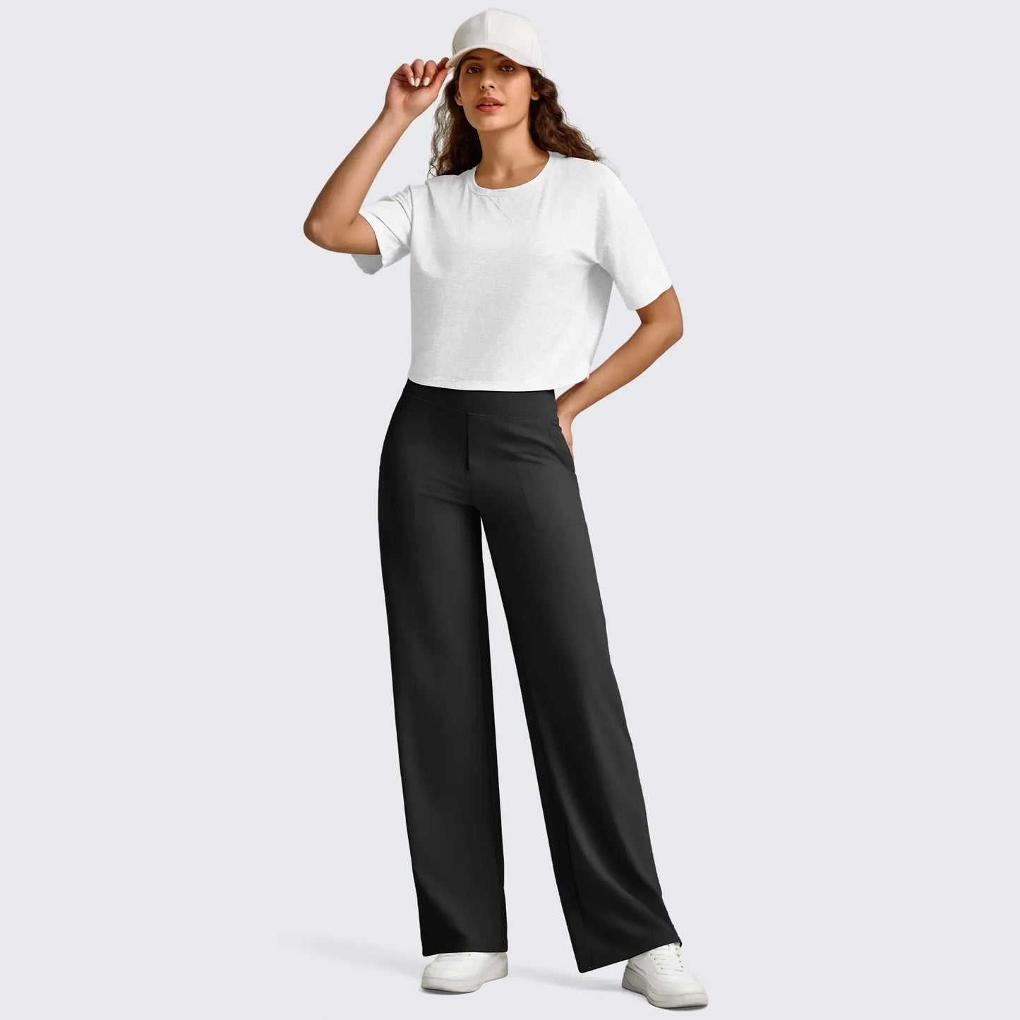 Loose High-Waist Business Casual Pants Yoga Pants Women Wide Leg Pants with Pockets Comfortable Athletic Sweatpants