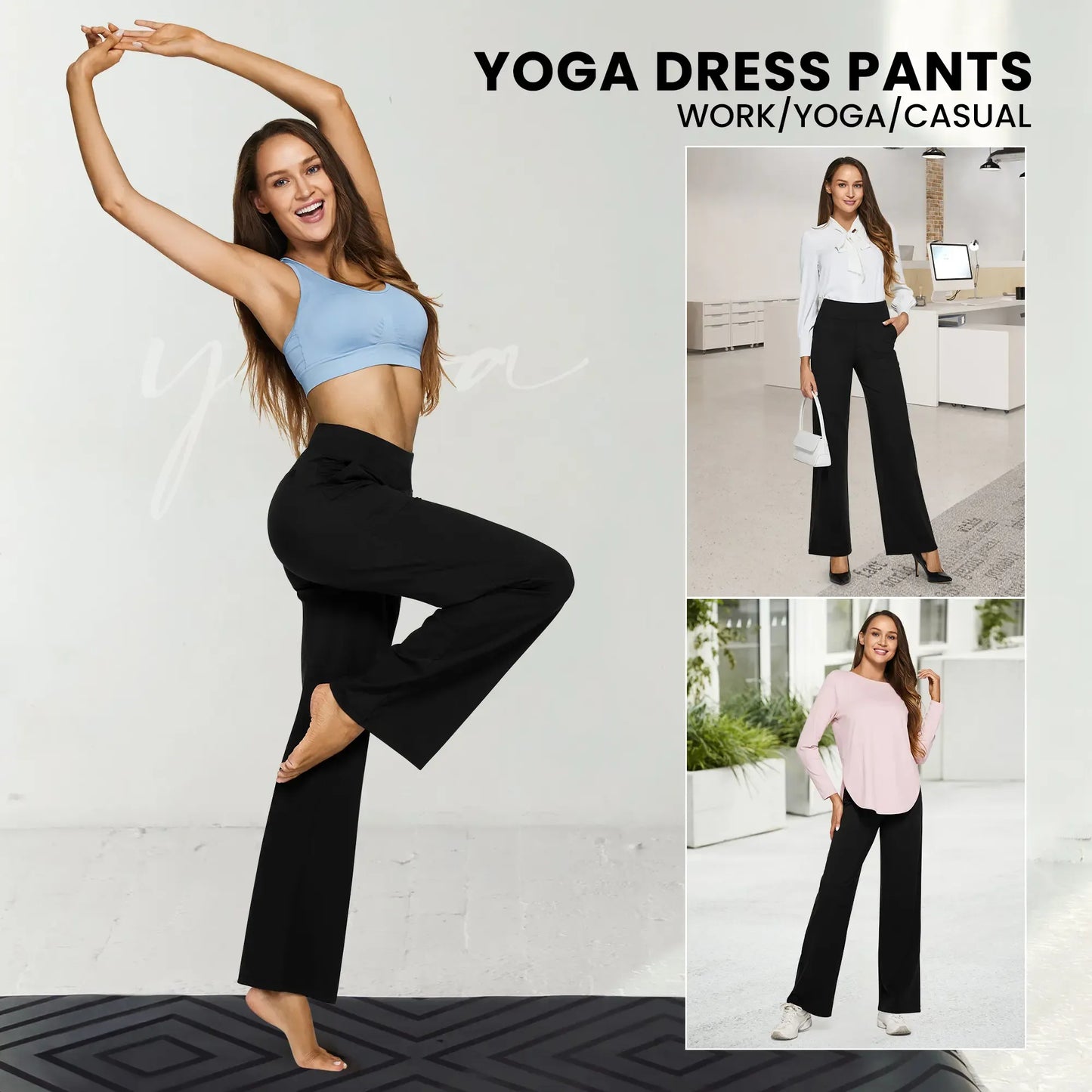 Loose High-Waist Business Casual Pants Yoga Pants Women Wide Leg Pants with Pockets Comfortable Athletic Sweatpants