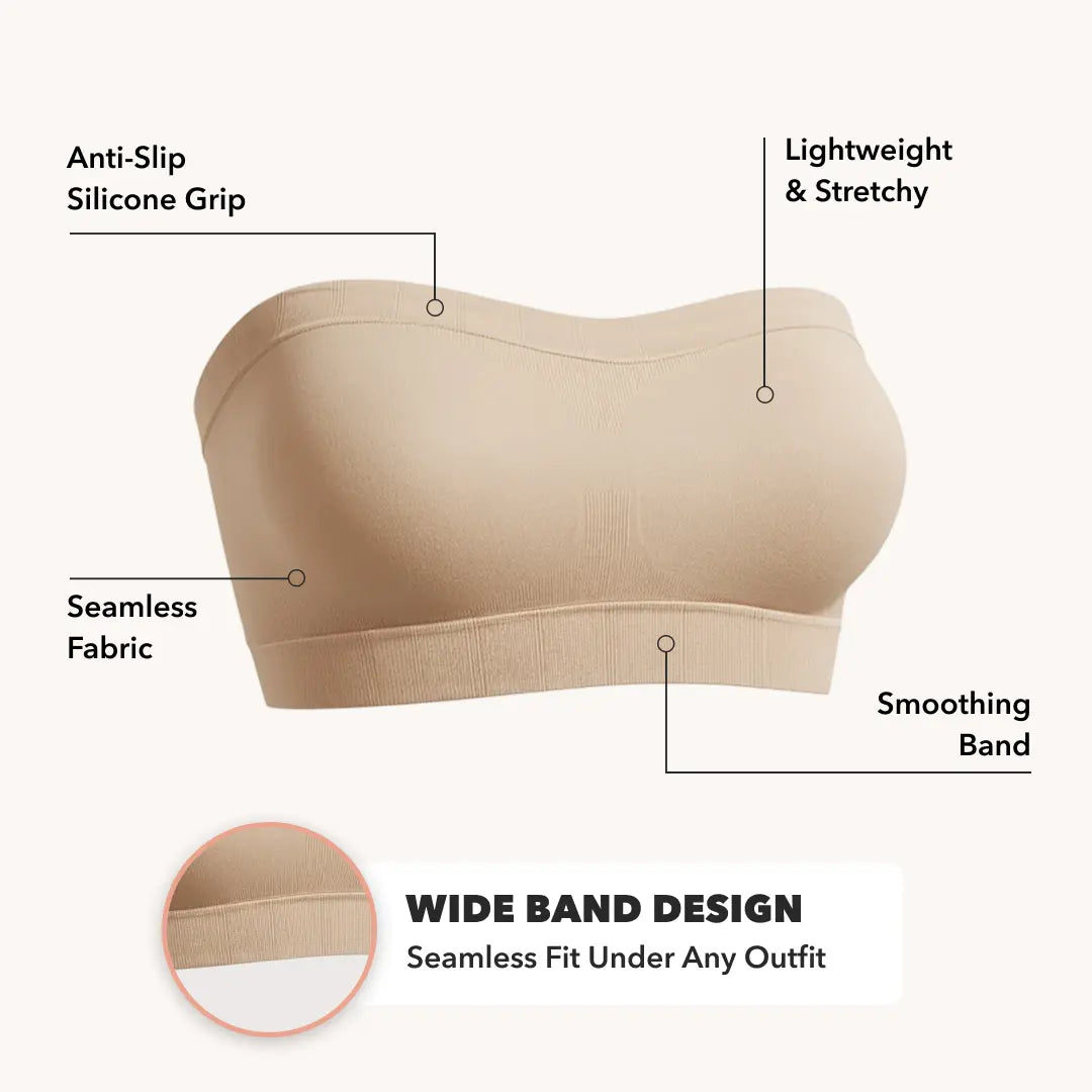 Shapermint Truekind Convertible Strapless Bandeau Bra with Wireless Comfort, Anti-Slip Grip & Removable Straps Fit Outfits