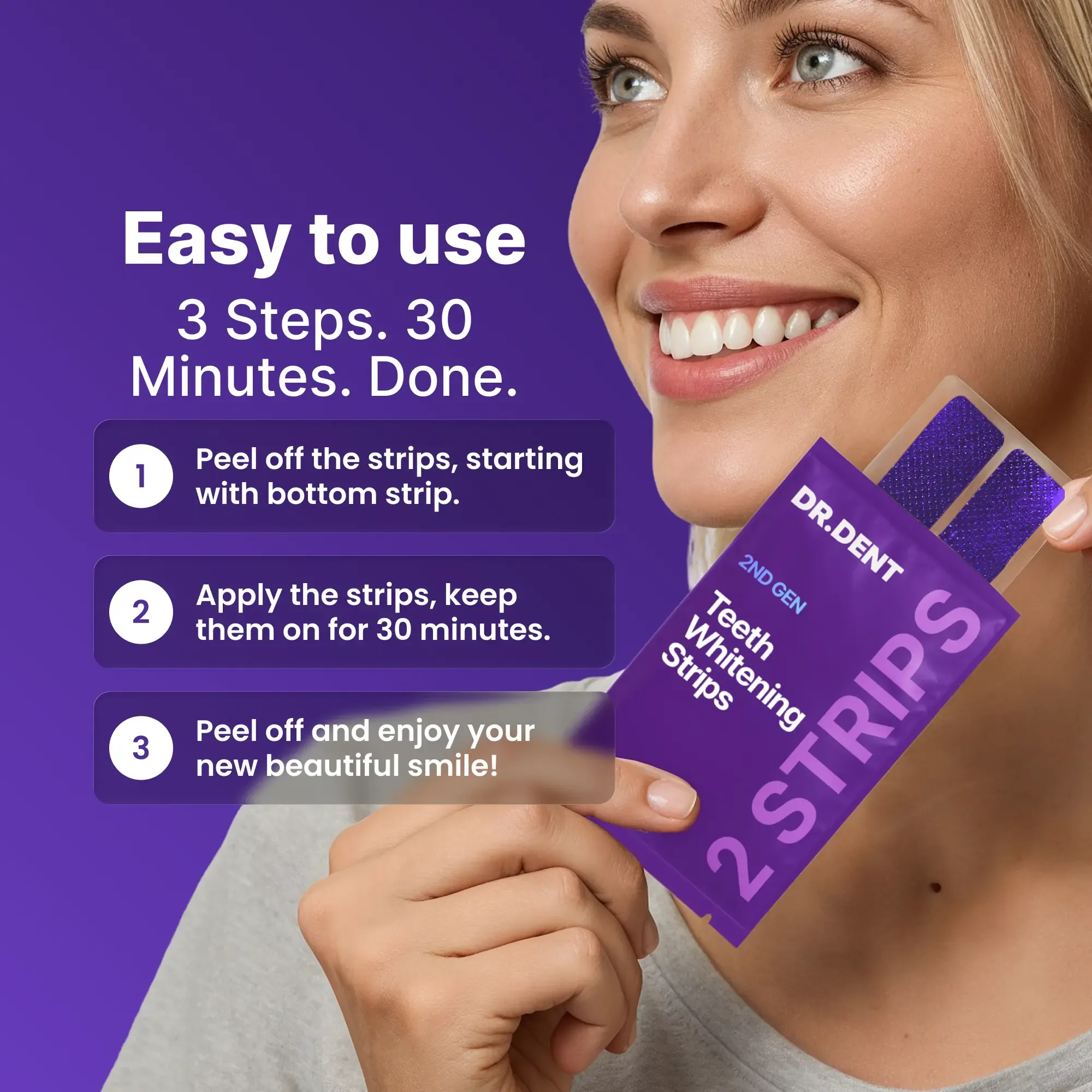 Purple Teeth Whitening Strips - 7/21 Whitening Sessions - Non Sensitive Teeth Whitening - Peroxide-Free