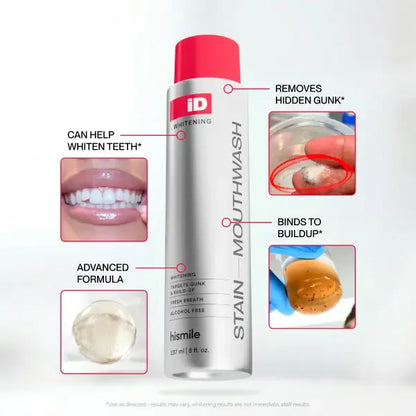 iD Stain Whitening Mouthwash for White Teeth, Freshens Breath with Essential Oils 237ml