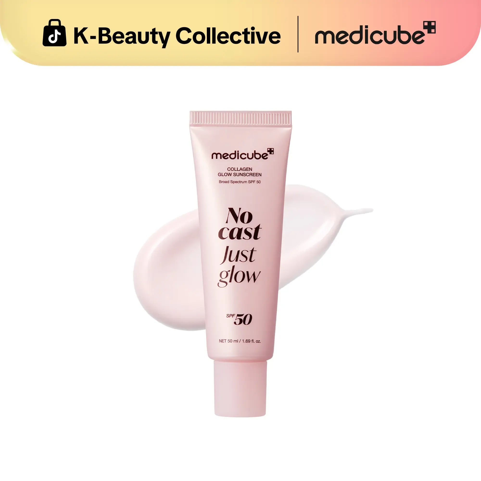 No Cast Just Glow Collagen Sunscreen | SPF 50 Broad Spectrum Face Sunscreen | Lightweight, Non-Sticky, Hydrating Formula | No White Cast or Residue | Peptide, Cica for Soothing & Natural Glow