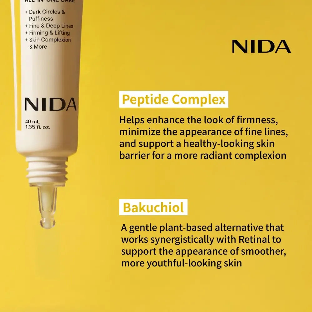 NIDA Revive Eye Cream For Face And Neck (40mL) / Probiotic Solution, Retinal, Peptide / Wrinkles, Fine Lines, Aging Skin
