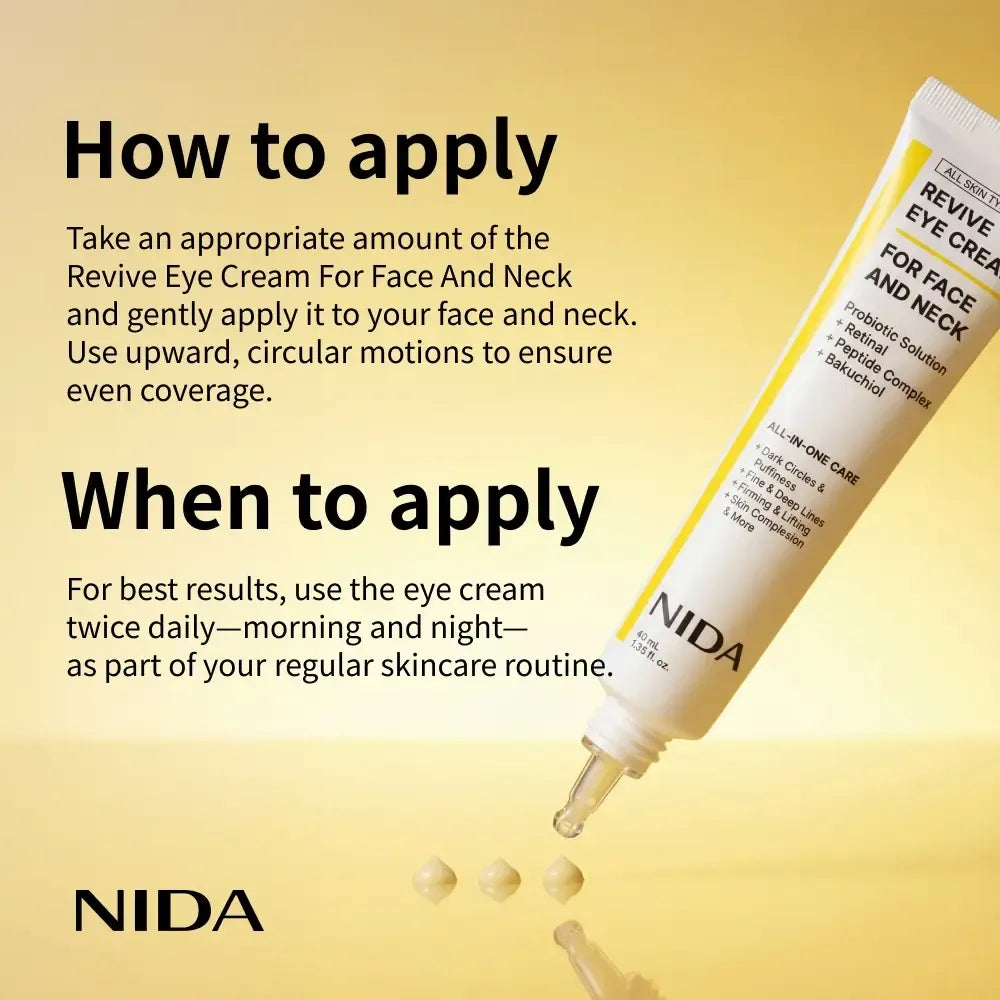 NIDA Revive Eye Cream For Face And Neck (40mL) / Probiotic Solution, Retinal, Peptide / Wrinkles, Fine Lines, Aging Skin