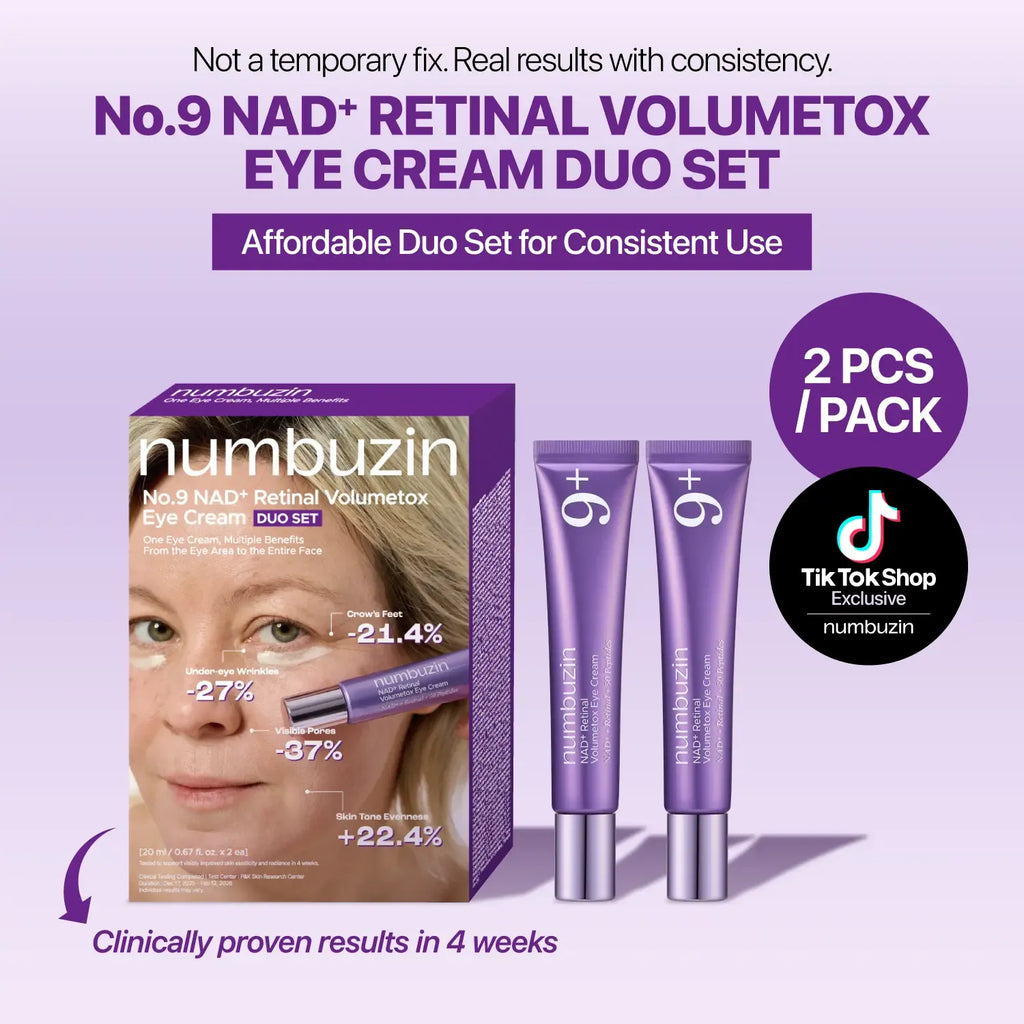 No.9 NAD+ Retinal Volumetox Eye Cream Duo Set | All-in-One  Anti-Aging Treatment for Wrinkles, Fine Lines, Dark Circles & Dark Spots | NAD+, Retinal, 50 Peptides, Niacinamide, Ceramides | Face to Body, Skin Longevity | 20 ml * 2EA
