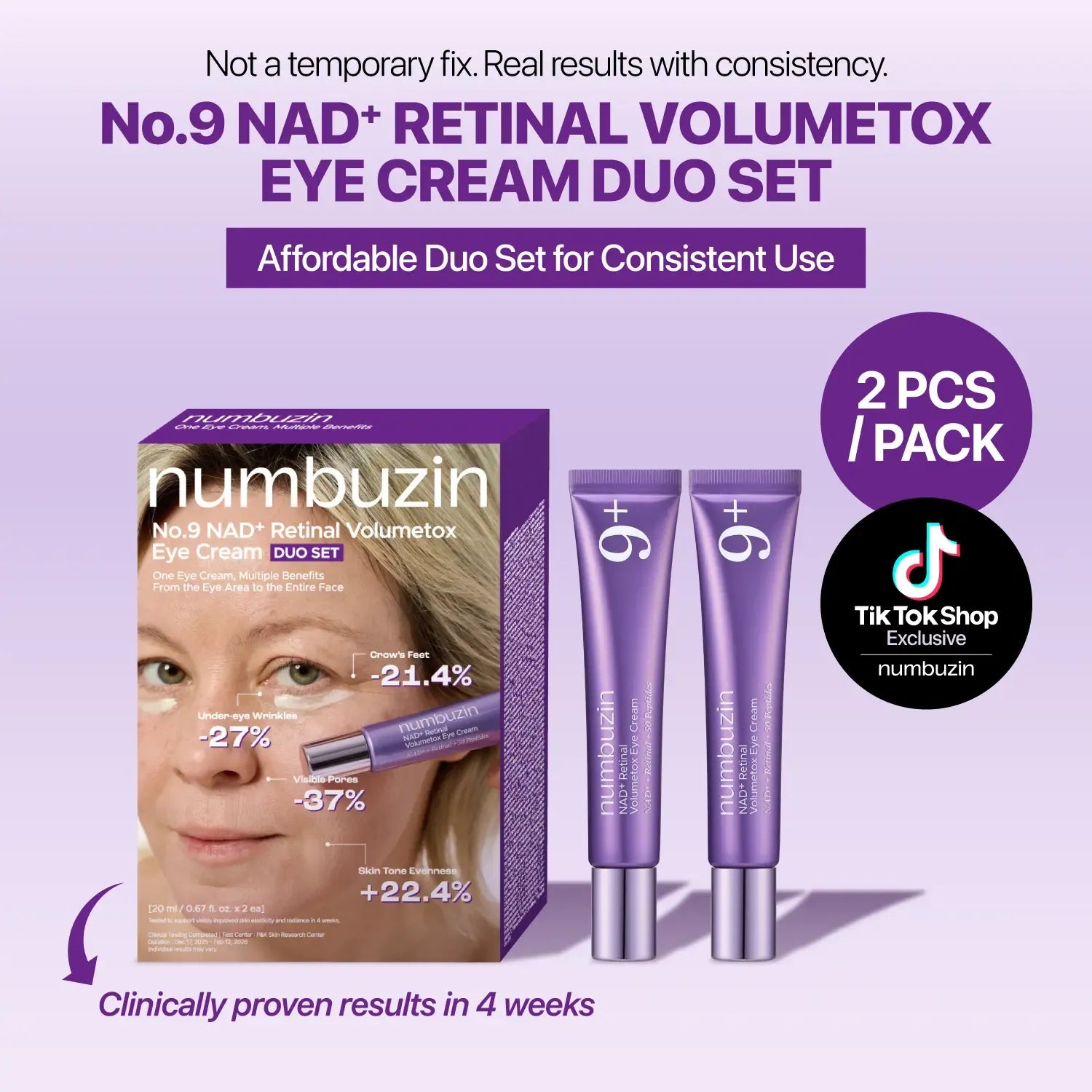 No.9 NAD+ Retinal Volumetox Eye Cream Duo Set | All-in-One  Anti-Aging Treatment for Wrinkles, Fine Lines, Dark Circles & Dark Spots | NAD+, Retinal, 50 Peptides, Niacinamide, Ceramides | Face to Body, Skin Longevity | 20 ml * 2EA