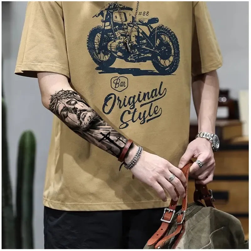 76 Sheets Large Black Temporary Tattoo Stickers - Tribal Wolves, Tigers, Lions, Snakes, Skulls, 12 Fake Tattoo Stickers for Men & Women Arm Designs