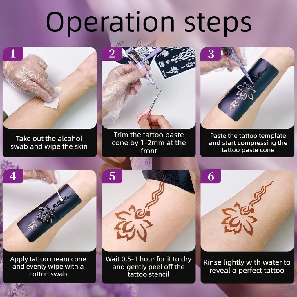 Henna Tattoo Kit 3/6 Colors, DIY Body Art Set with Stencils, Waterproof Temporary Ink, Natural Safe Formula for Party Festival Use