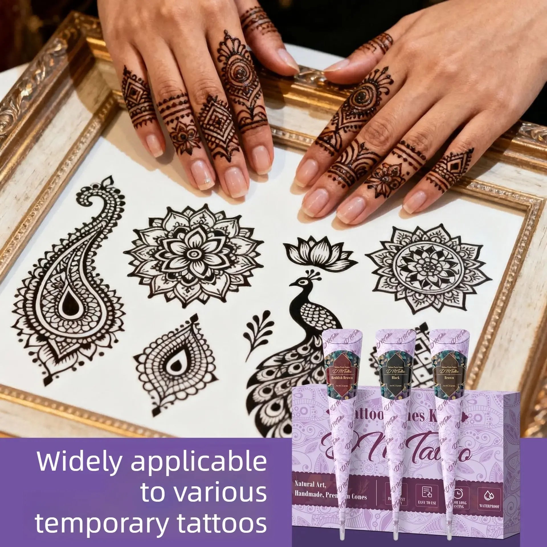 Henna Tattoo Kit 3/6 Colors, DIY Body Art Set with Stencils, Waterproof Temporary Ink, Natural Safe Formula for Party Festival Use