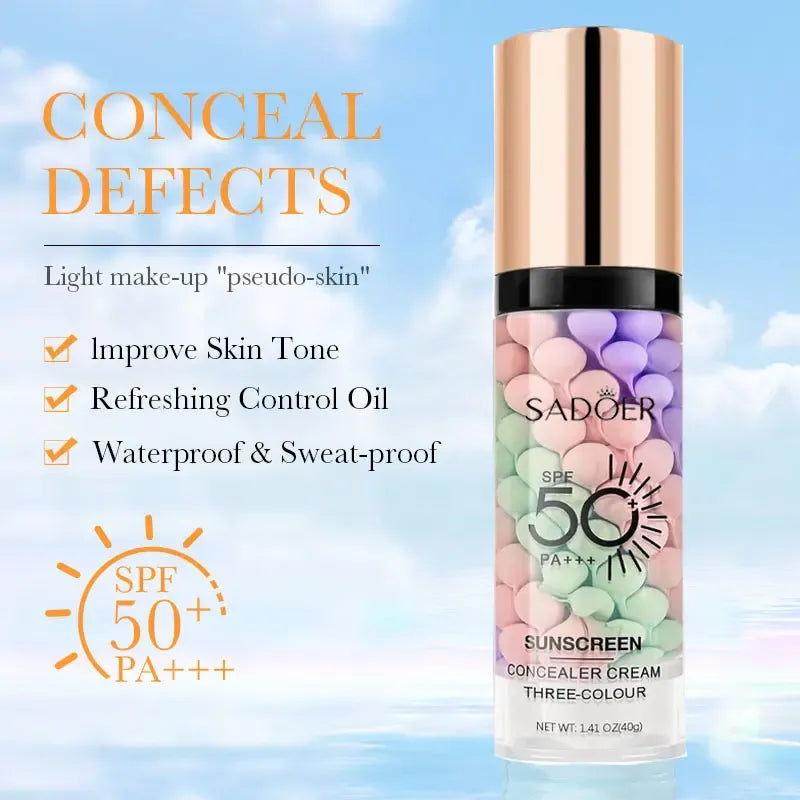 3-in-1 Color Correcting Facial Serum, Moisturizing Primer, , SPF 50 PA+++, Brightening Primer for Even Skin Tone, Oil Control & Refreshing, Purple, Pink & Green Tones