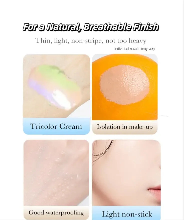 3-in-1 Color Correcting Facial Serum, Moisturizing Primer, , SPF 50 PA+++, Brightening Primer for Even Skin Tone, Oil Control & Refreshing, Purple, Pink & Green Tones