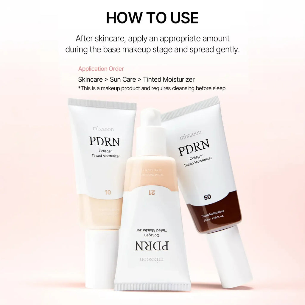 [mixsoon Official Shop] PDRN Collagen Tinted Moisturizer - Daily Radiant Cream with Peptides, Hydrating, Lightweight Cosmetic, 1.69 fl.oz/50ml, Long-Lasting Moisture
