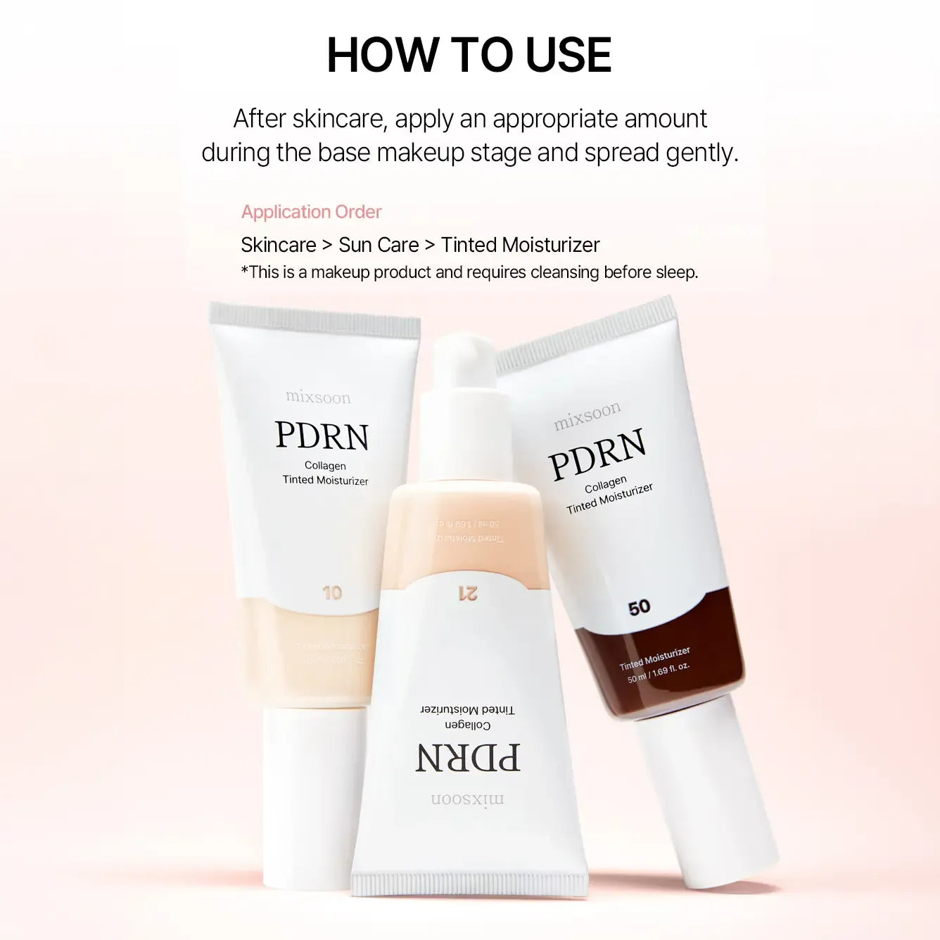 [mixsoon Official Shop] PDRN Collagen Tinted Moisturizer - Daily Radiant Cream with Peptides, Hydrating, Lightweight Cosmetic, 1.69 fl.oz/50ml, Long-Lasting Moisture