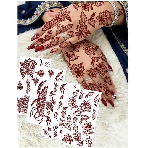 4 pcs Burgundy Sexy Floral Tribal Toe & Hand Temporary Tattoo Stickers, Temporary Fake Tattoos, Waterproof Flower Tattoos for Women, Temporary Tattoo Kit for Weddings and Parties