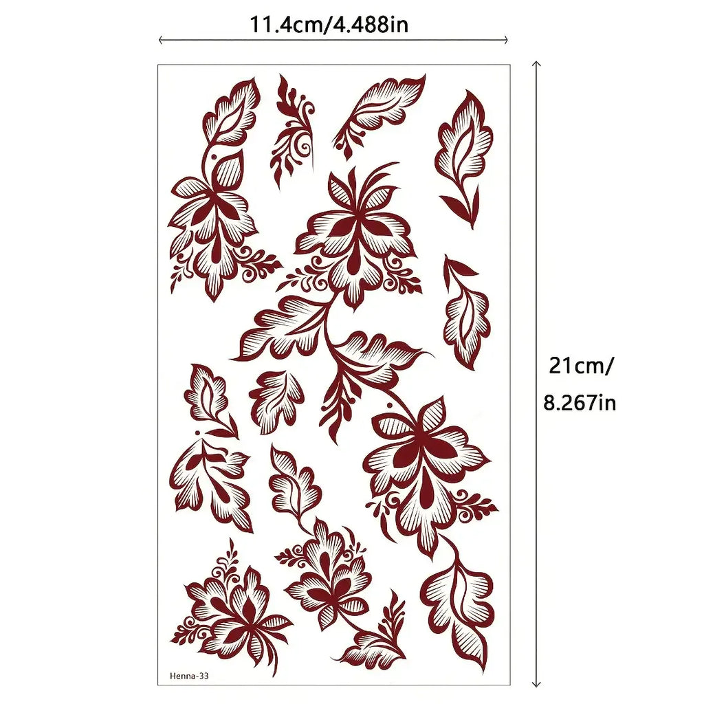 4 pcs Burgundy Sexy Floral Tribal Toe & Hand Temporary Tattoo Stickers, Temporary Fake Tattoos, Waterproof Flower Tattoos for Women, Temporary Tattoo Kit for Weddings and Parties