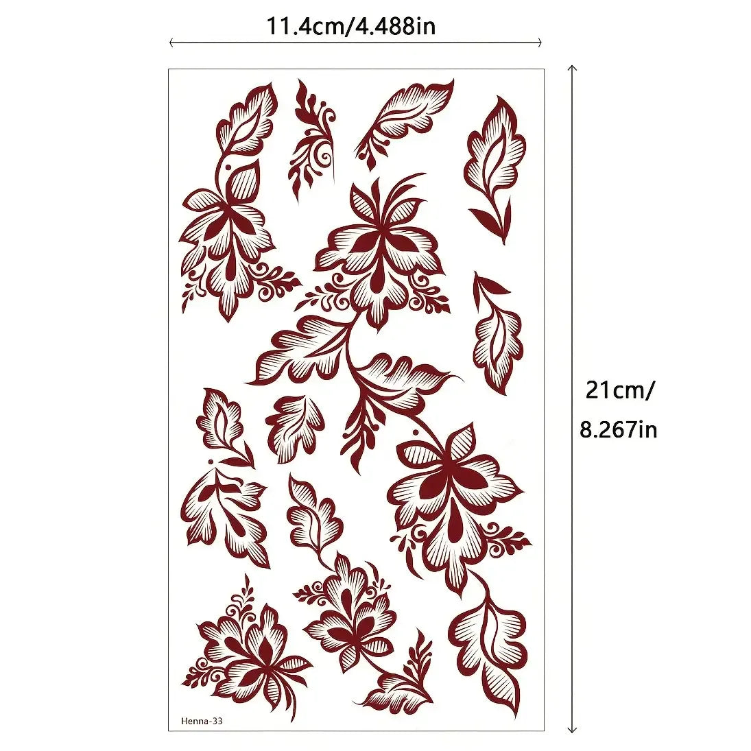4 pcs Burgundy Sexy Floral Tribal Toe & Hand Temporary Tattoo Stickers, Temporary Fake Tattoos, Waterproof Flower Tattoos for Women, Temporary Tattoo Kit for Weddings and Parties