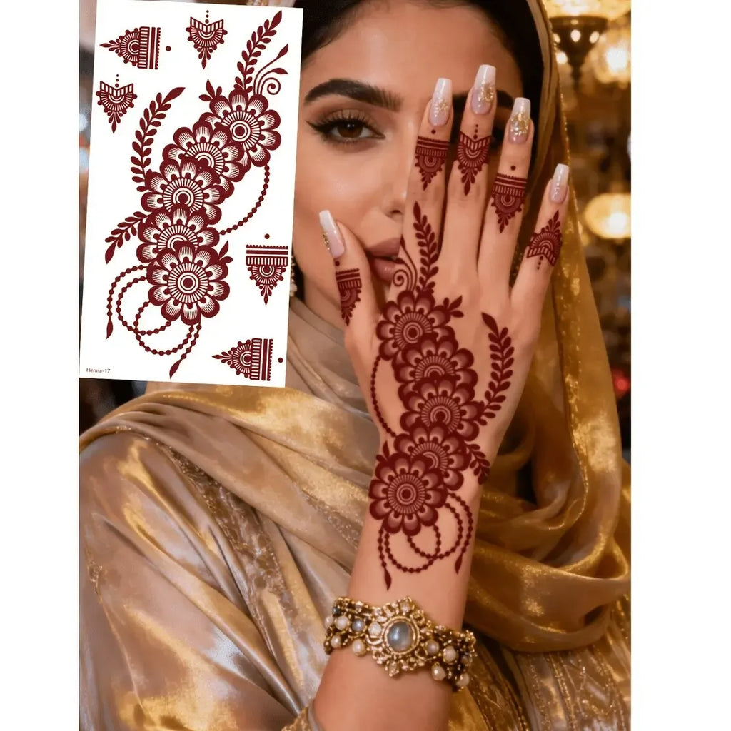 4 pcs Burgundy Sexy Floral Tribal Toe & Hand Temporary Tattoo Stickers, Temporary Fake Tattoos, Waterproof Flower Tattoos for Women, Temporary Tattoo Kit for Weddings and Parties