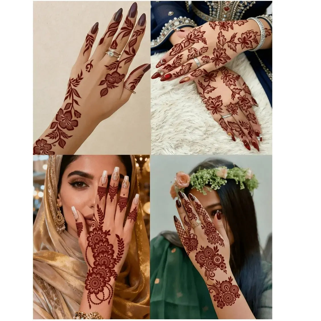 4 pcs Burgundy Sexy Floral Tribal Toe & Hand Temporary Tattoo Stickers, Temporary Fake Tattoos, Waterproof Flower Tattoos for Women, Temporary Tattoo Kit for Weddings and Parties