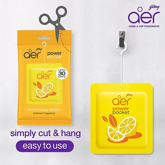 Godrej Aer Power Pocket, Hanging Air Freshener, Assorted Pack of 5, Scented Pack Colorful, [Lemon, Rose, Fresh, Berry, Lavender]