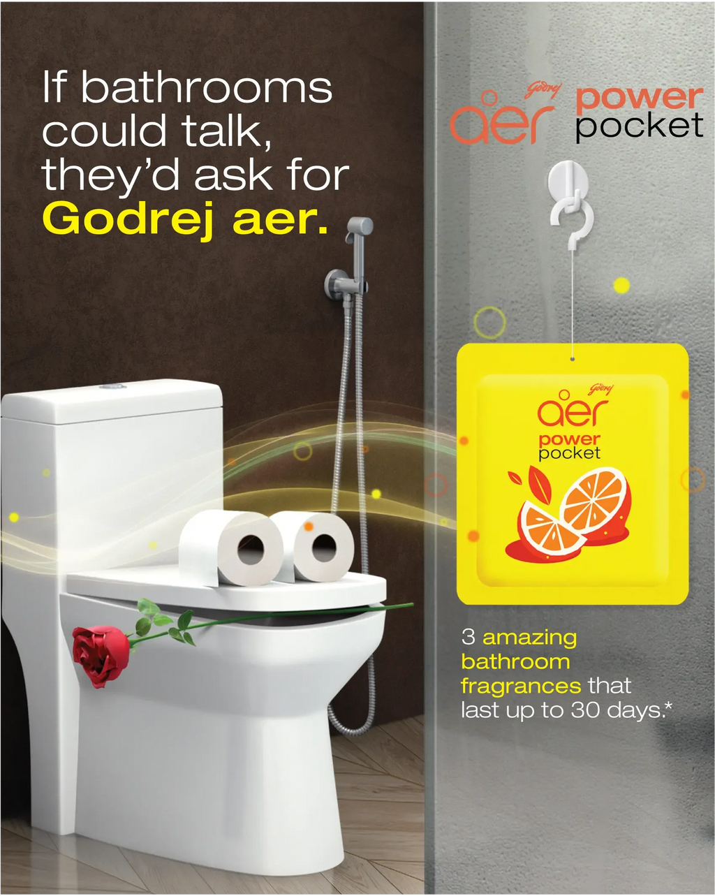 Godrej Aer Power Pocket, Hanging Air Freshener, Assorted Pack of 5, Scented Pack Colorful, [Lemon, Rose, Fresh, Berry, Lavender]