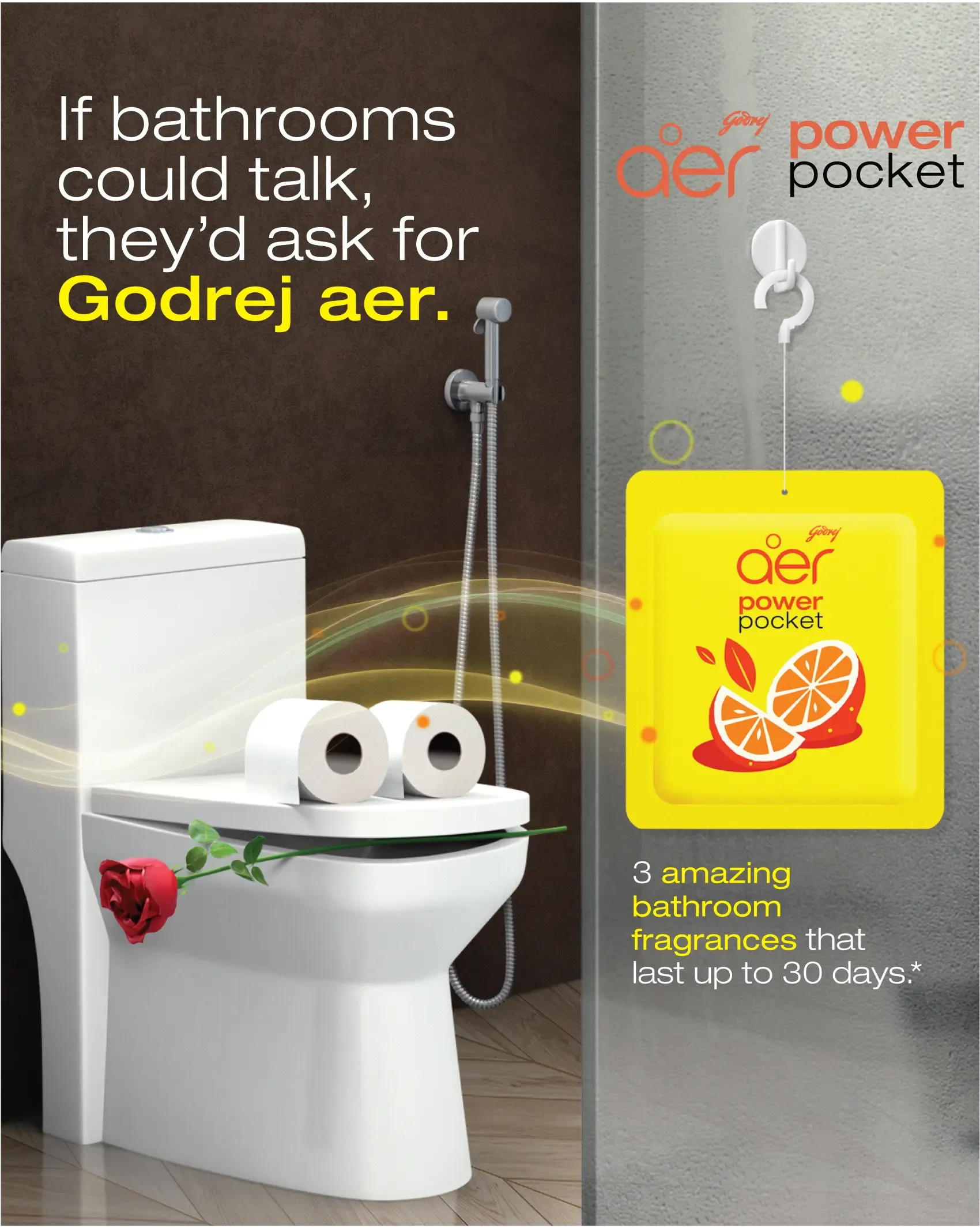 Godrej Aer Power Pocket, Hanging Air Freshener, Assorted Pack of 5, Scented Pack Colorful, [Lemon, Rose, Fresh, Berry, Lavender]